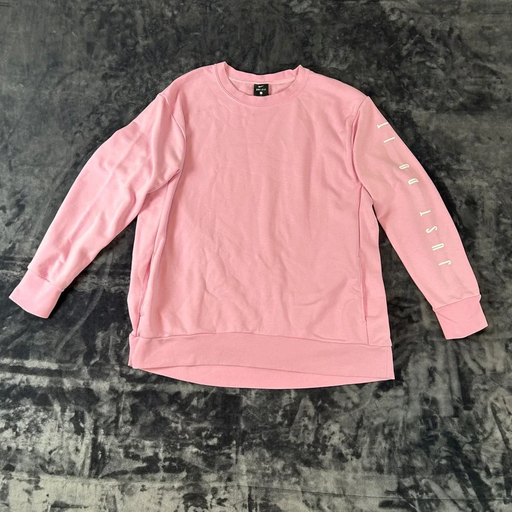 Nike Sweatshirt Womens Large Pink Just Do It Dri-Fit Crewneck Pullover Pocket
